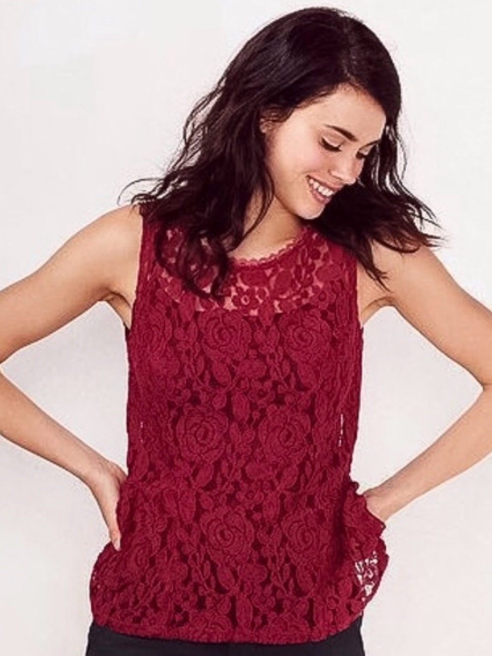 Lauren Conrad Red Plum Lace Peplum Top Size M Sleeveless